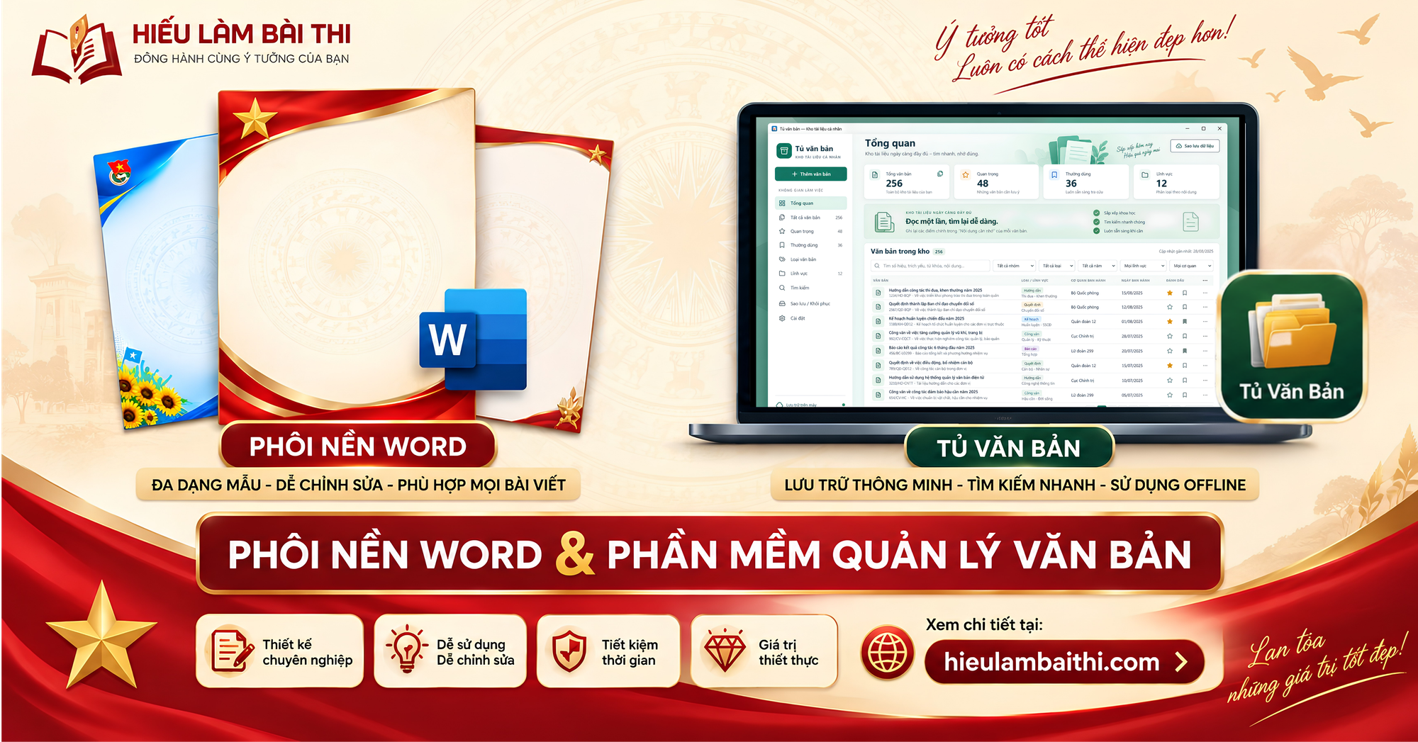Bộ 10 Phôi nền Word và phần mềm Tủ Văn Bản — Hiếu Làm Bài Thi