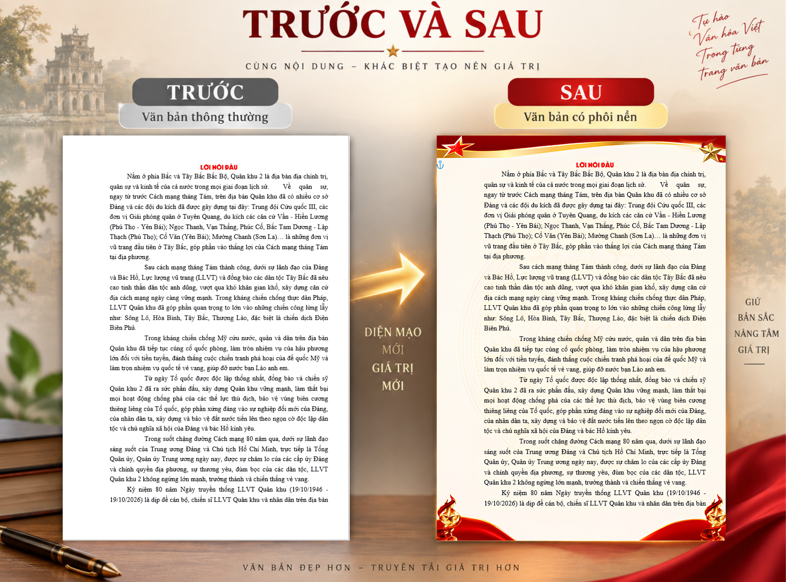 So sánh trước và sau khi dùng phôi nền Word