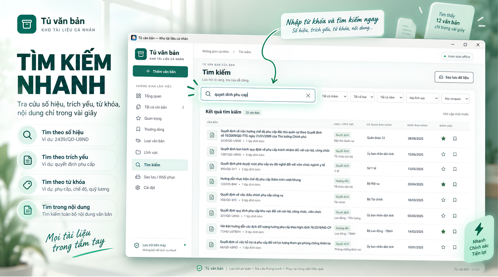 Phần mềm Tủ Văn Bản — tìm kiếm nhanh